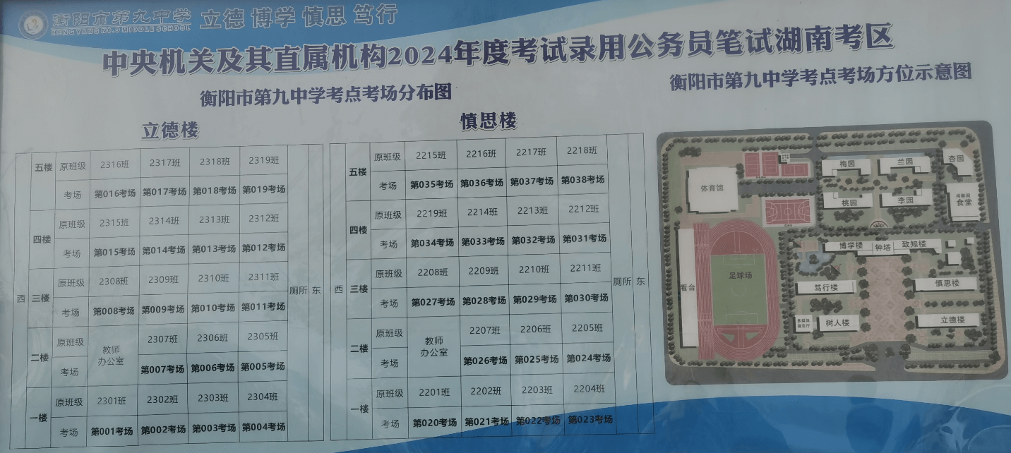 衡阳市第九中学考点考场分布图